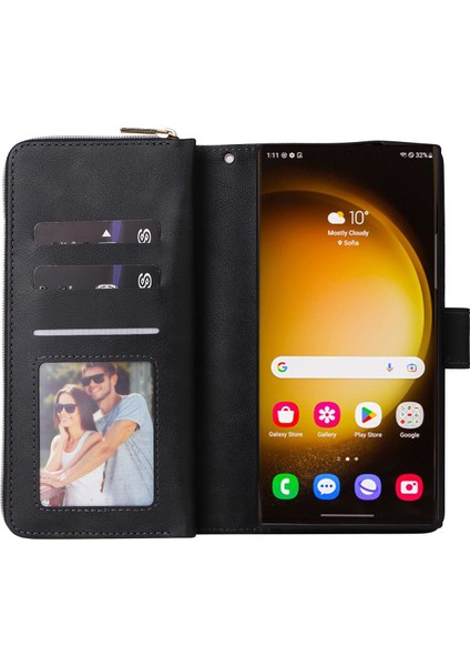 Samsung Galaxy S24 Ultra Cüzdan Telefon Kılıfı Kart Yuvaları Fermuar Deri Kapak Çevirin (Yurt Dışından) modelleri