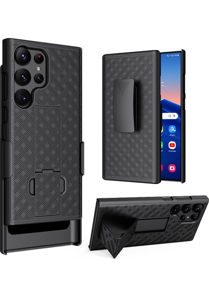 Samsung Galaxy S24 Ultra Kickstand Kılıfı Pc + Tpu Kapaklı Telefon Kılıfı Klipsli (Yurt Dışından)