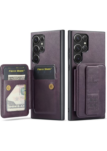 Samsung Galaxy S24 Ultra Kabuk Kart Tutucu Kickstand Telefon Kapağı Deri + Tpu Kılıf (Yurt Dışından)