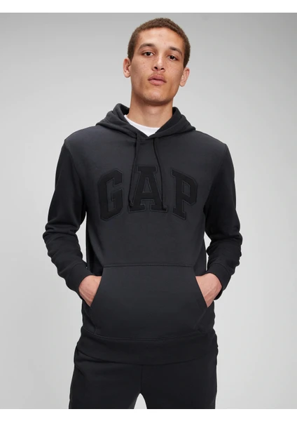 Erkek Siyah Gap Logo Kapüşonlu Sweatshirt