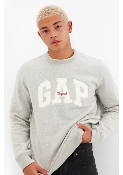 Erkek Gri Gap Logo Bisiklet Yaka Sweatshirt