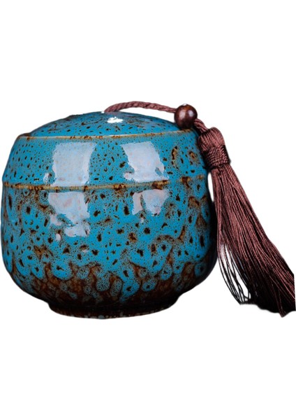 Seramik Çay Kutusu Zencefil Kavanoz Masaüstü Geçirmez Kapaklı Püskül Mavi 6.2x5.2cm 70ML (Yurt Dışından)