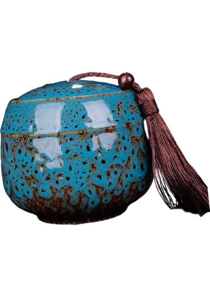 Seramik Çay Kutusu Zencefil Kavanoz Masaüstü Geçirmez Kapaklı Püskül Mavi 6.2x5.2cm 70ML (Yurt Dışından)