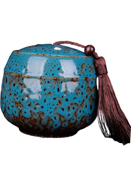 Seramik Çay Kutusu Zencefil Kavanoz Masaüstü Geçirmez Kapaklı Püskül Mavi 6.2x5.2cm 70ML (Yurt Dışından)