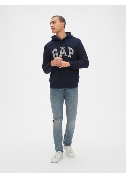 Erkek Siyah Gap Logo Kapüşonlu Sweatshirt