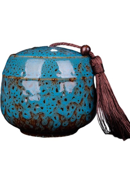 Seramik Çay Kutusu Zencefil Kavanoz Masaüstü Geçirmez Kapaklı Püskül Mavi 6.2x5.2cm 70ML (Yurt Dışından)