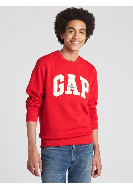 Erkek Kırmızı Gap Logo Bisiklet Yaka Sweatshirt