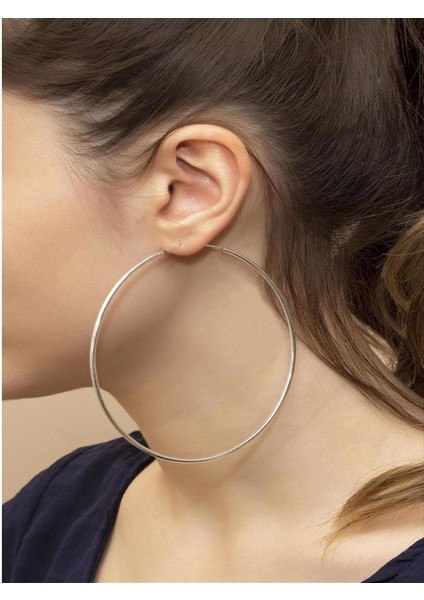 Çelik Ince Büyük Halka Silver Küpe (Çap: 7 Cm)
