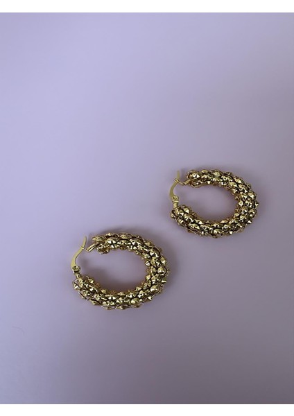 Çelik Dorikalı Halka Gold Küpe