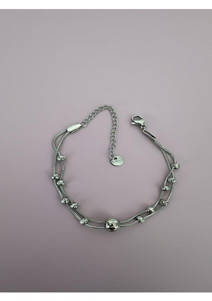 Çelik 2'li Topçuklar Silver Bileklik (Uzunluk: 17-22 Cm)