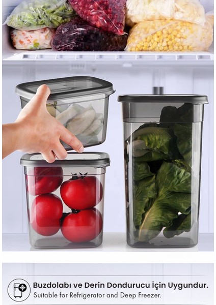 Kitchen Life 6'lı Antrasit Moly Dikdörtgen Saklama Kabı Seti 2000 ml - Çoklu Set Yapılabilen Set Erzak