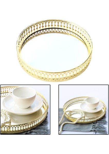 Altın Yuvarlak Mum Tepsi Şifonyer Dekoratif Vanity Tepsi 17.5cm (Yurt Dışından)