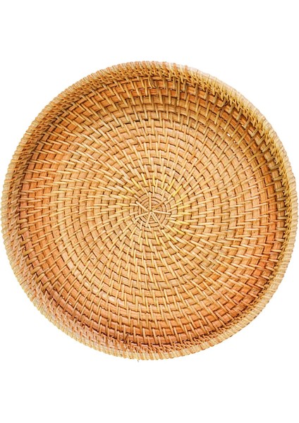 Petsloveit Yuvarlak Rattan Servis Tepsisi Servis Sepetleri El Dokuma Şeker Tabakları 28CMX3CM (Yurt Dışından)