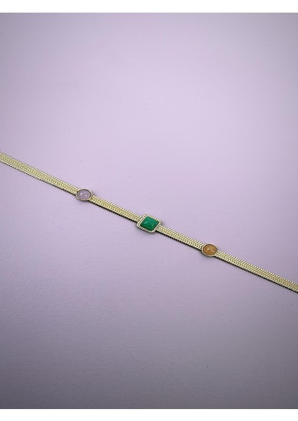 Çelik Renkli Doğal Taş Italyan Gold Halhal (21-26 Cm)