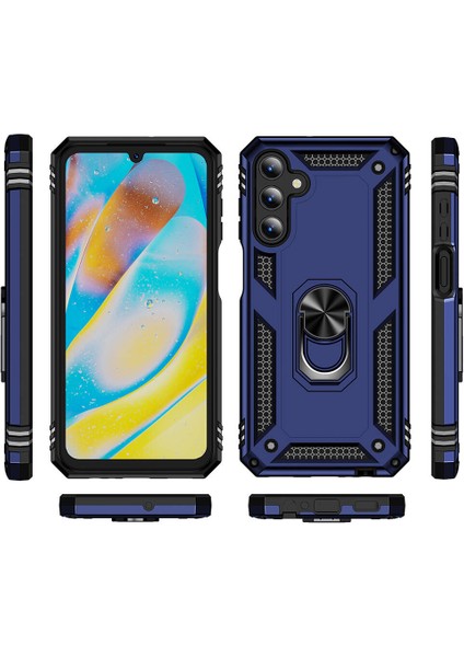 Samsung Galaxy A15 Uyumlu Kılıf Sofya Yüzüklü Standlı Zırhlı Korumalı Silikon Kılıf