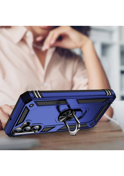 Samsung Galaxy A15 Uyumlu Kılıf Sofya Yüzüklü Standlı Zırhlı Korumalı Silikon Kılıf