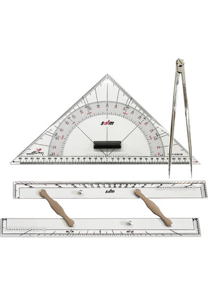 Somay Store Tekne Navigasyon Seti Paralel Cetvel & Krom Kör Pergel & Gönye