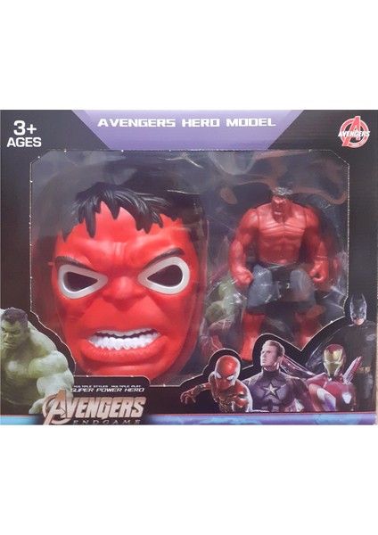 Kırmızı Hulk Figür ve Maske Set Yeni Model Hulk Oyuncak Figür Işıklı Maske - Tuka