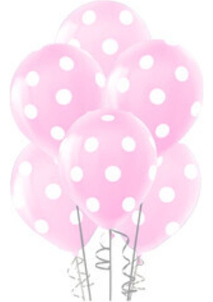12 Inç Standart Boy Baskılı Balon 50 Adet Pembe Puantiyeli