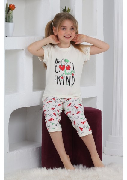 Kapi Kids Kız Çocuk Kaprili-Kiraz Baskılı Pijama Takımı 3-11 Yaş 6067-68