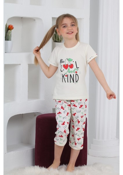 Kapi Kids Kız Çocuk Kaprili-Kiraz Baskılı Pijama Takımı 3-11 Yaş 6067-68