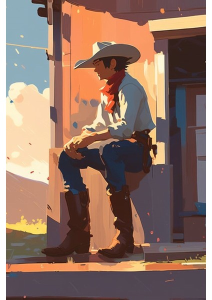 Renkli Baskılı Sayılarla Boyama Hobi Seti (Çerçeveli) 60X75 Cm: Kovboy Adam 2