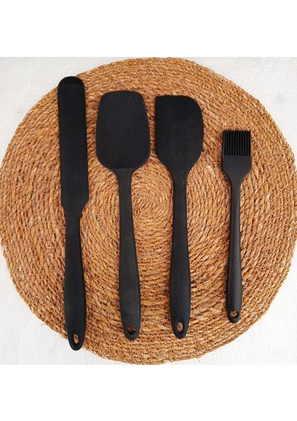 Mother Kitchen 4 Parça Büyük Boy Silikon Yumurta Fırçası Kaşık Bıçak Spatula Seti Isıya Dayanıklı