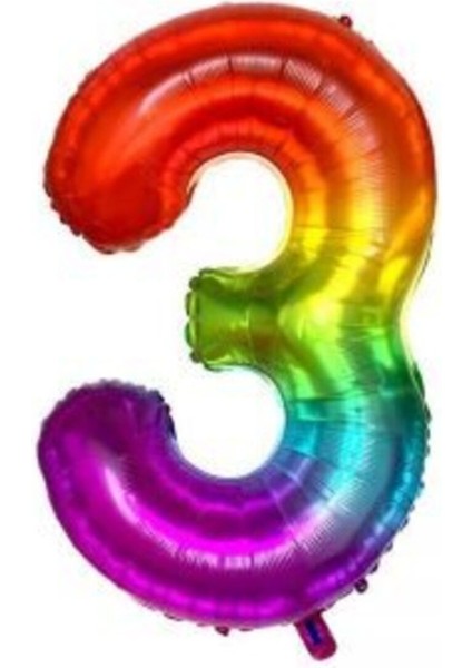 34 Inç 80 cm Gökkuşağı Folyo Rakam Balon 3