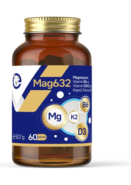 Magnezyum Mag632, Vitamin B6 Ve Vitamin D3k2 İçeren Kapsül Takviye Edici Gıda