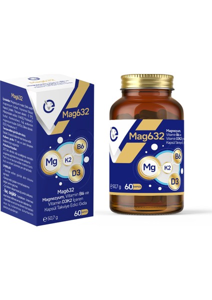 Magnezyum Mag632, Vitamin B6 Ve Vitamin D3k2 İçeren Kapsül Takviye Edici Gıda