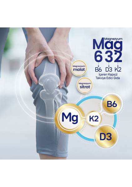 Magnezyum Mag632, Vitamin B6 Ve Vitamin D3k2 İçeren Kapsül Takviye Edici Gıda