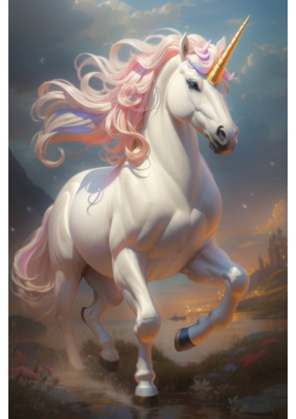 Renkli Baskılı Sayılarla Boyama Hobi Seti (Çerçeveli) 60X75 Cm: Unicorn
