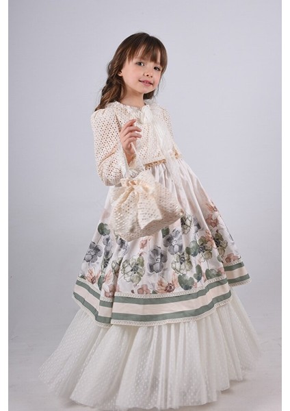 Özel Tasarım Kız Çocuk Elbise Çiçek Desenli Kız Çocuk Uzun Elbise