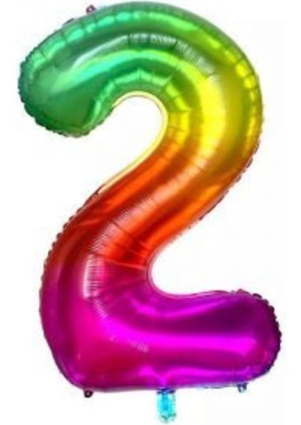 34 Inç 80 cm Gökkuşağı Folyo Rakam Balon 2