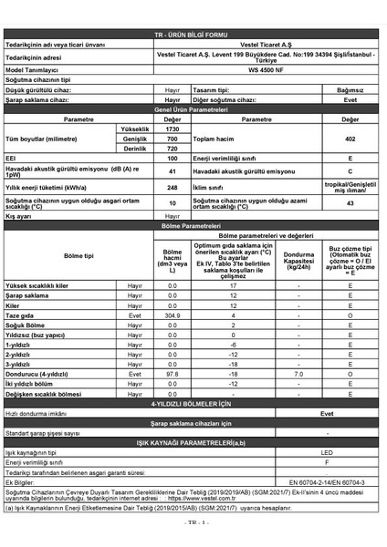 4500 Nf E Enerji Sınıfı 402 Lt No-Frost Buzdolabı