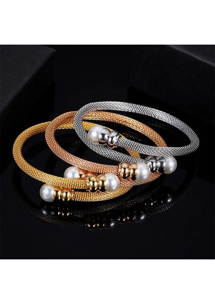 NO.83531 Boyutu Zorcvens Moda Simüle Inci Takı Kadın Kablo Bilezik Altın Coll Paslanmaz Çelik Bileklik Bilezik (Yurt Dışından) fırsatları