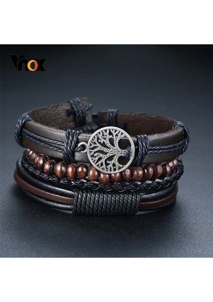 BL-551 Vnox Et Örgülü Wrap Deri Bilezik Erkekler Için Vintage Hayat Ağacı Dümen Charm Ahşap Boncuklar Etnik Tribal Bilekliği (Yurt Dışından) fiyatları
