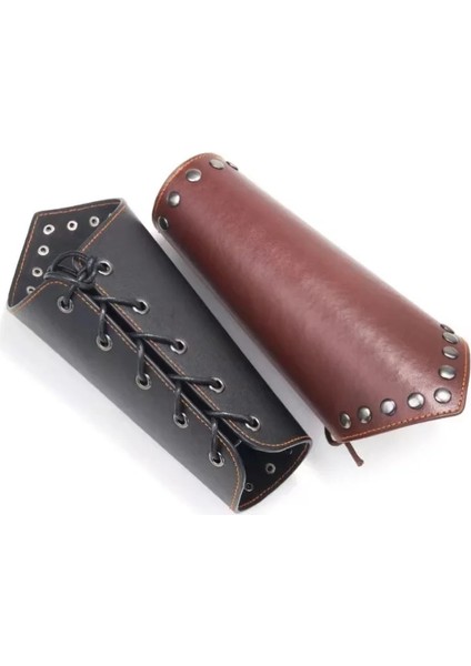 Kahverengi 1 Adet Cosplay Sahne Suni Deri Geniş Bracer Dantel Up Kol Zırh Manşet Dize Steampunk Vintage Ortaçağ Dayağı Bileklik Bilezik (Yurt Dışından) fırsatları
