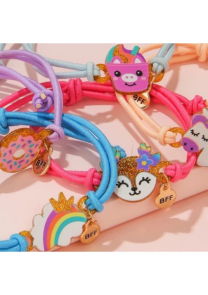 B53 5 Paket Sevimli Tek Boynuzlu At Çörek Gökkuşağı Ayı Kelebek Charm Elastik Halat Bilezik Kız Için Hairband Kullanımı Dostluk Bff Hediyeler (Yurt Dışından)