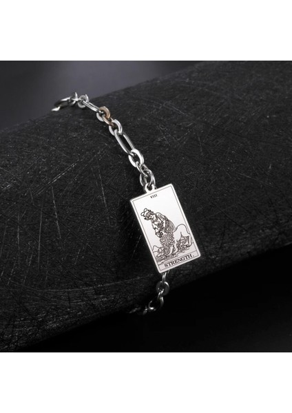 Pembe Tarzı Kuvvet Skyrim Binbaşı Arcana Tarot Kartları Bilezikler Kadın Erkek Paslanmaz Çelik Muska Ezoterizm Sihirbaz Tarot Takı Hediyeler (Yurt Dışından)