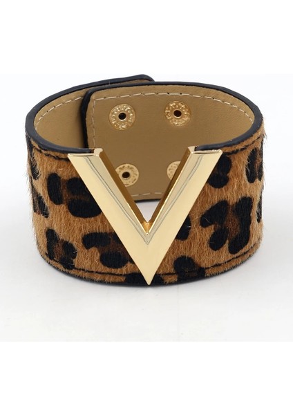 No.18 Boyutu Dvacaman Trendy Yeni Sıcak Yuvarlak Daire Moda Leopar Baskı Geniş Deri Bileklik Kadın Vintage Bilezik Kadın Düğün Takısı (Yurt Dışından)