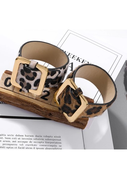 No.18 Boyutu Dvacaman Trendy Yeni Sıcak Yuvarlak Daire Moda Leopar Baskı Geniş Deri Bileklik Kadın Vintage Bilezik Kadın Düğün Takısı (Yurt Dışından)