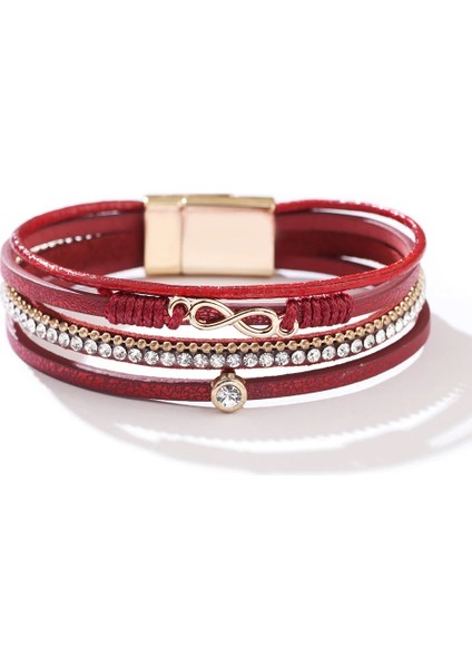 Kırmızı Allyes Bohemian Infinity Charm Deri Bilezikler Kadınlar Için Moda Taklidi Wrap Bilezik Bileklik Kadın Takı Hediyeler (Yurt Dışından)