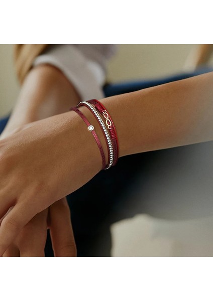 Kırmızı Allyes Bohemian Infinity Charm Deri Bilezikler Kadınlar Için Moda Taklidi Wrap Bilezik Bileklik Kadın Takı Hediyeler (Yurt Dışından)