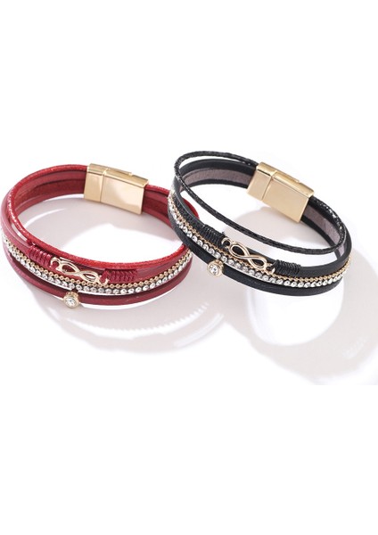 Kırmızı Allyes Bohemian Infinity Charm Deri Bilezikler Kadınlar Için Moda Taklidi Wrap Bilezik Bileklik Kadın Takı Hediyeler (Yurt Dışından)
