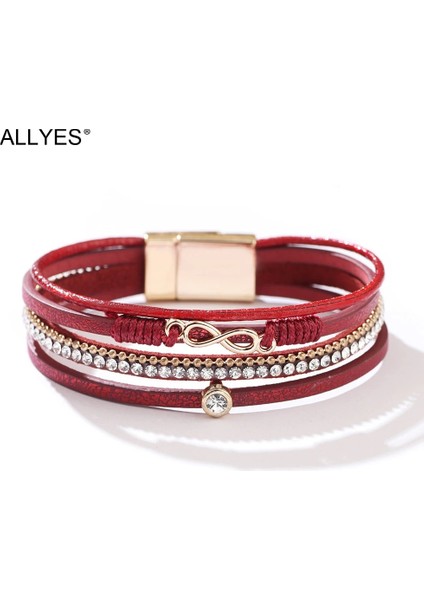 Kırmızı Allyes Bohemian Infinity Charm Deri Bilezikler Kadınlar Için Moda Taklidi Wrap Bilezik Bileklik Kadın Takı Hediyeler (Yurt Dışından)