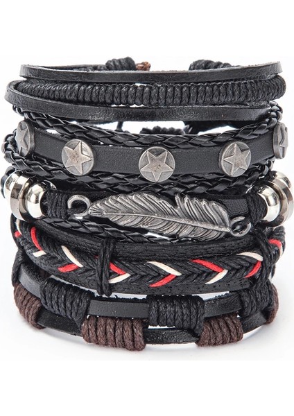 Ayarlanabilir Stil A34 Eif Dock Örgülü Wrap Siyah Gotik Kafatası Deri Bilezik Erkekler Için Vintage Korsan Yıldız Charm El Yapımı Etnik Tribal Bilekliği (Yurt Dışından)