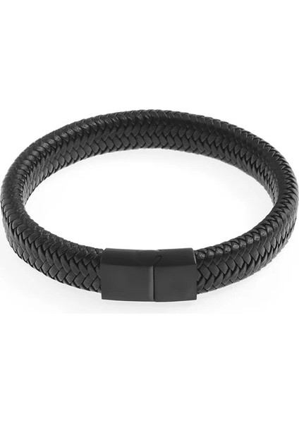 A6783-SIYAH-18.5CM Siyah Örgülü Deri Wrap Bilezik Erkekler Için Sonsuzluk Bilezik Metal Manyetik Kapat Manşet Bileklik Doğum Günü Hediyesi (Yurt Dışından)