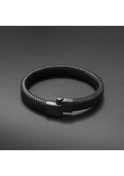 A6783-SIYAH-18.5CM Siyah Örgülü Deri Wrap Bilezik Erkekler Için Sonsuzluk Bilezik Metal Manyetik Kapat Manşet Bileklik Doğum Günü Hediyesi (Yurt Dışından) modelleri