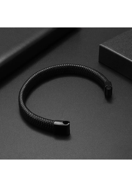A6783-SIYAH-18.5CM Siyah Örgülü Deri Wrap Bilezik Erkekler Için Sonsuzluk Bilezik Metal Manyetik Kapat Manşet Bileklik Doğum Günü Hediyesi (Yurt Dışından) fırsatları